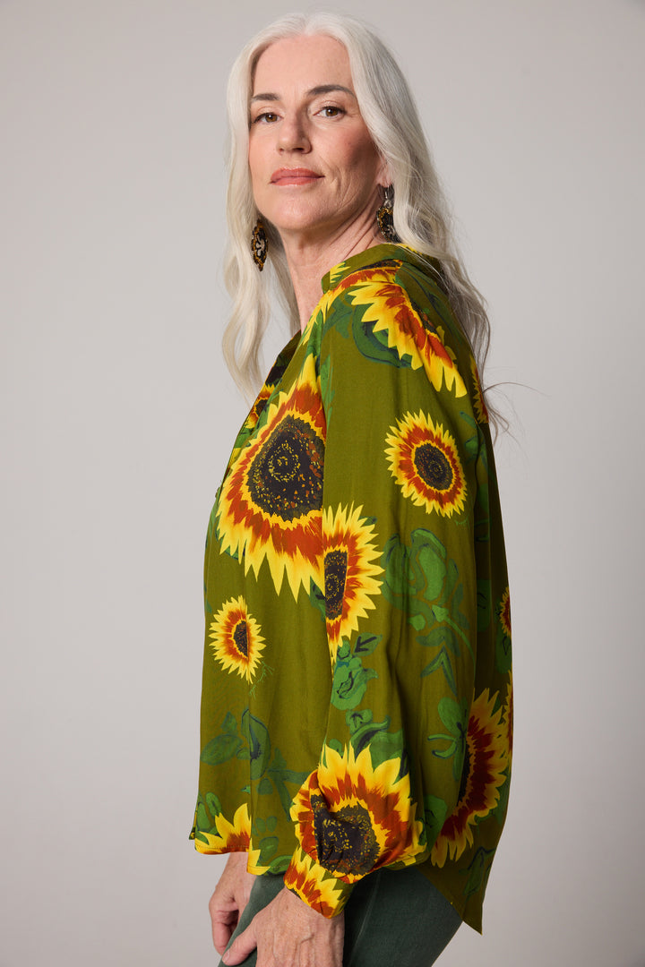 Open Collar Shirt - Sunflowers