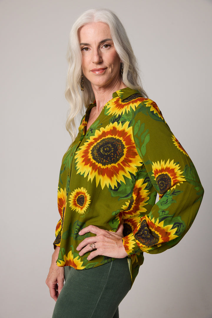 Open Collar Shirt - Sunflowers