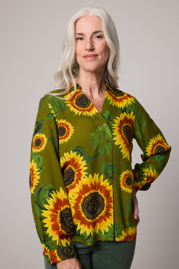 Open Collar Shirt - Sunflowers