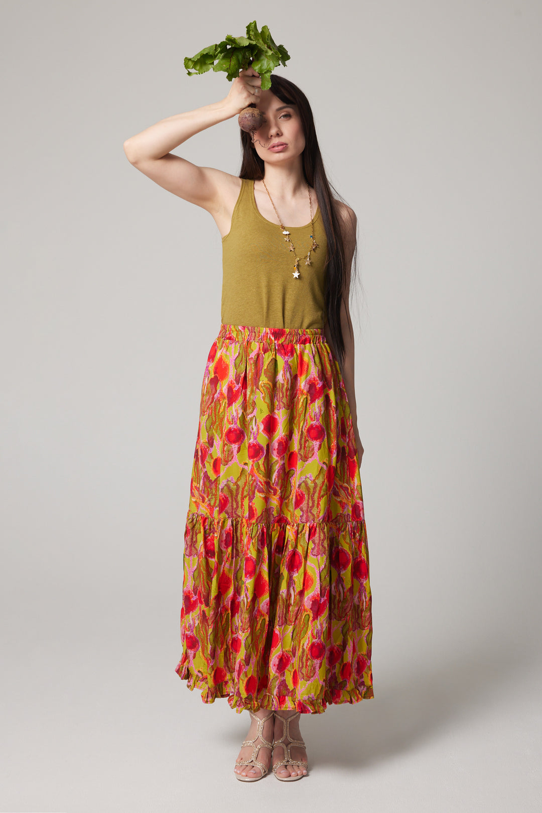 Jupe maxi à niveaux - Betteraves