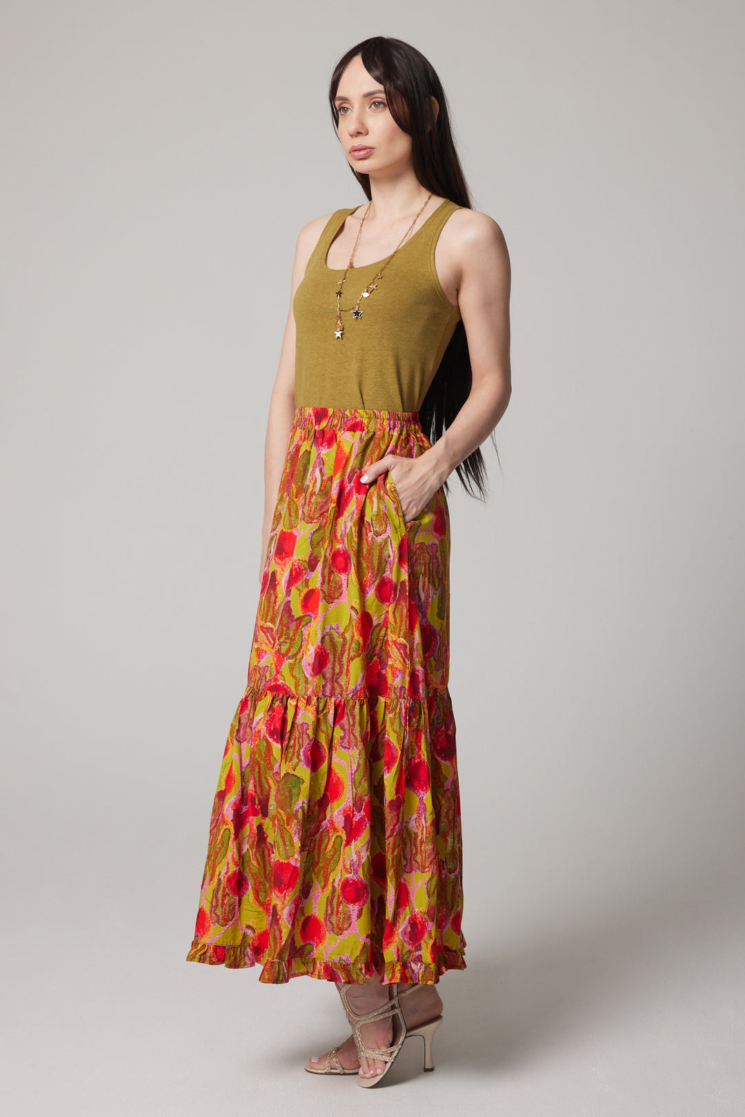 Jupe maxi à niveaux - Betteraves