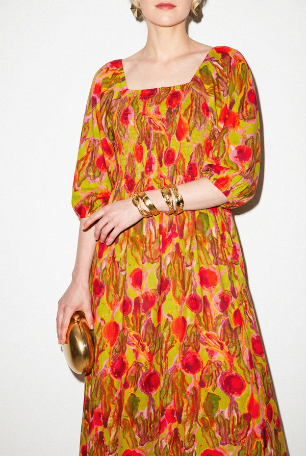 Puff Sleeve Midi Dress - Beets