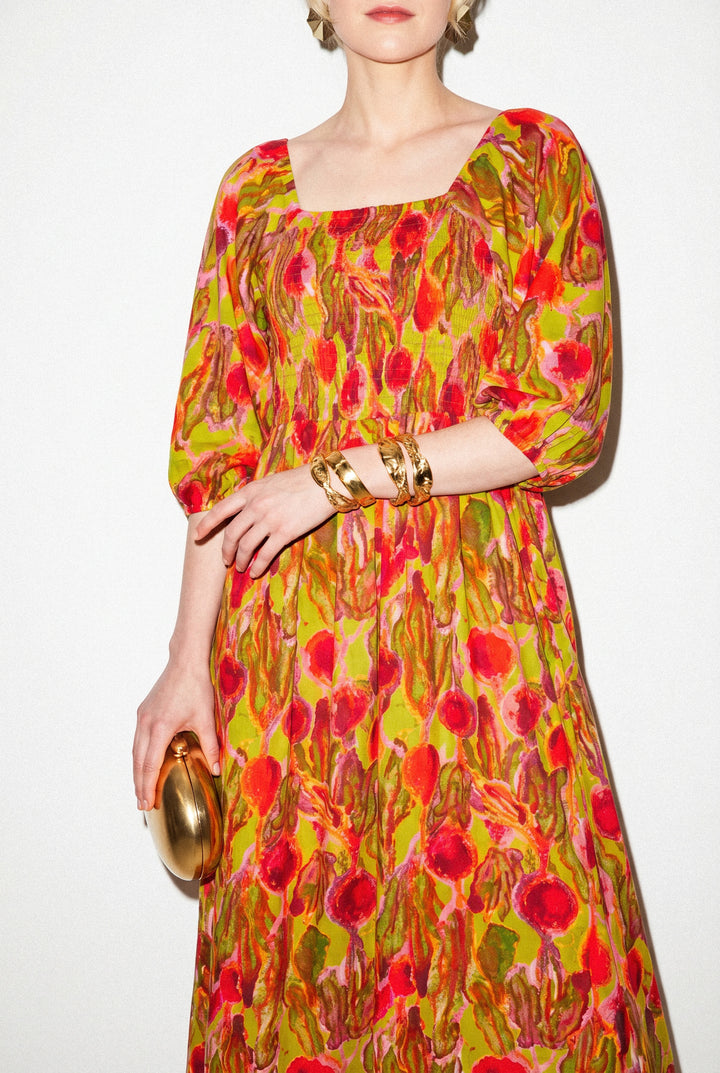 Robe midi à manches bouffantes - Betteraves