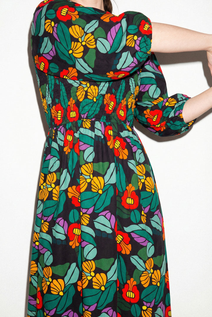Robe midi à manches bouffantes - Floracoeur