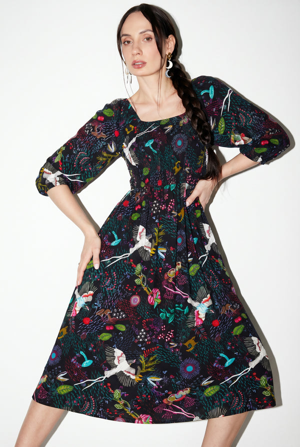Puff Sleeve Midi Dress - Zephyr