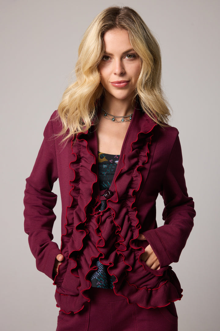 Ruffle Jacket - Burgundy