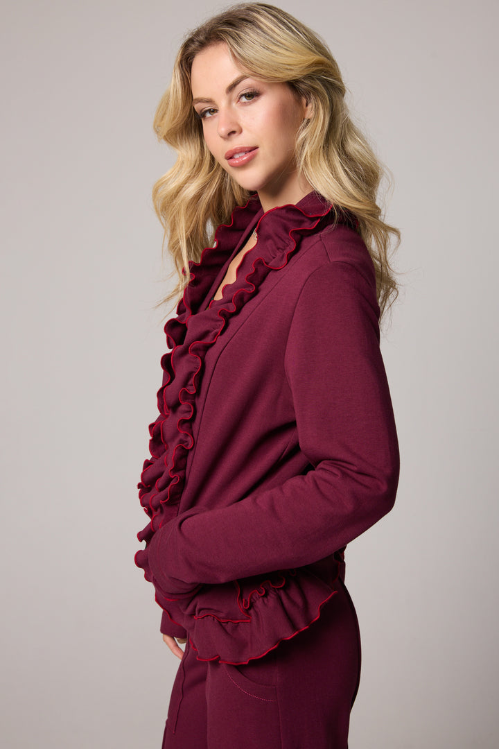 Ruffle Jacket - Burgundy