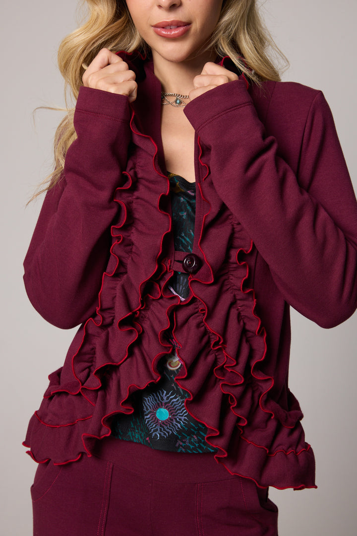 Ruffle Jacket - Burgundy