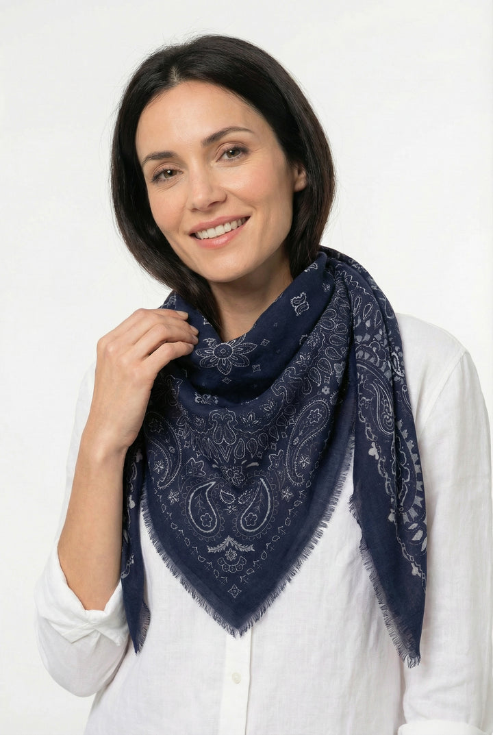 Large Square Scarf - Navy