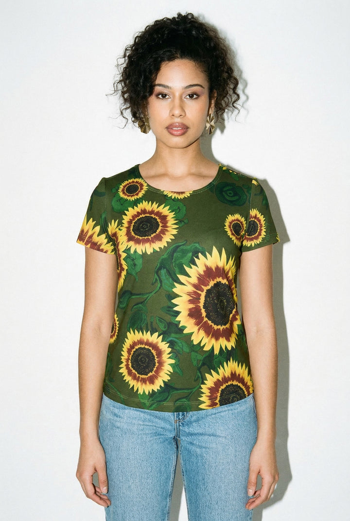 Scoop Neck T-shirt - Sunflowers