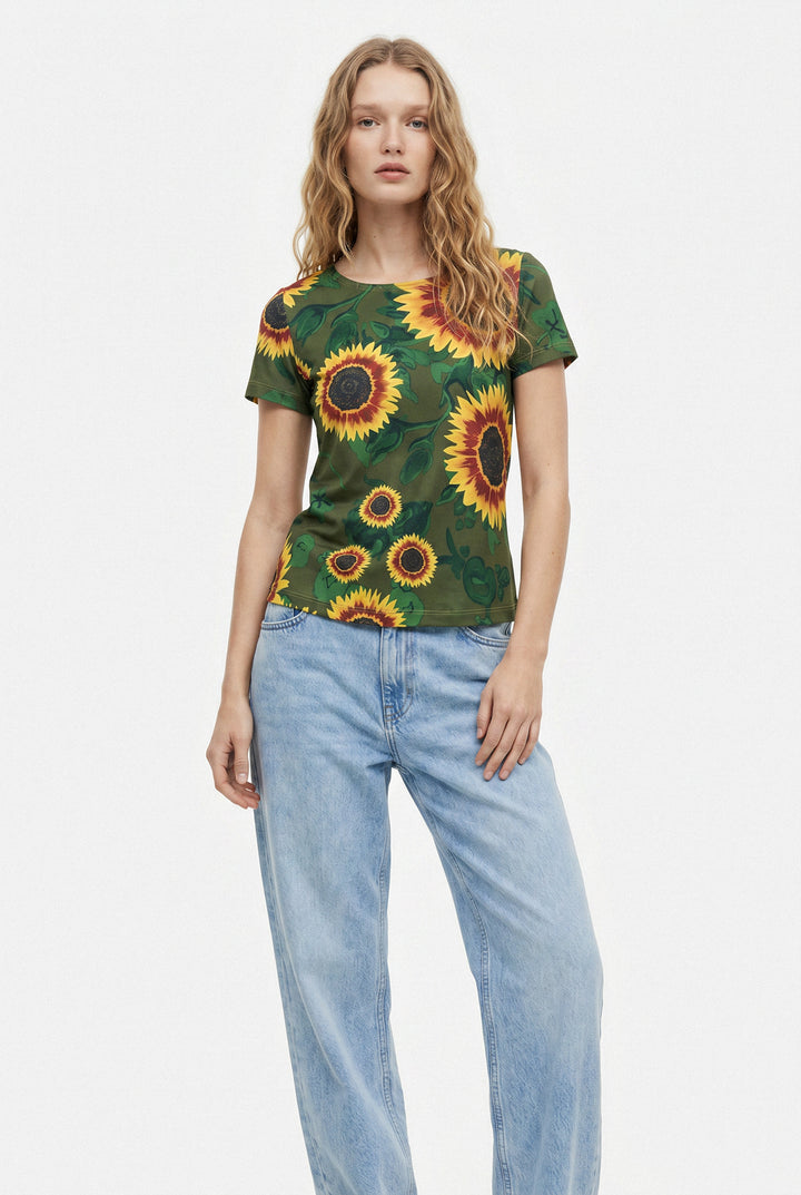 Scoop Neck T-shirt - Sunflowers