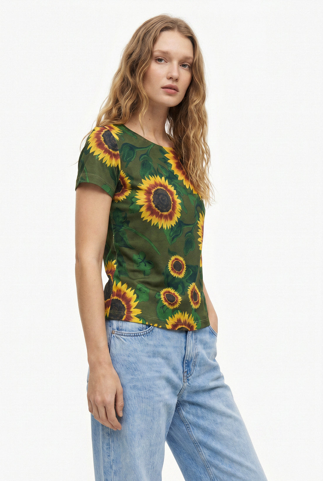Scoop Neck T-shirt - Sunflowers, second view