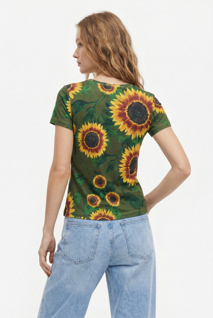 Scoop Neck T-shirt - Sunflowers