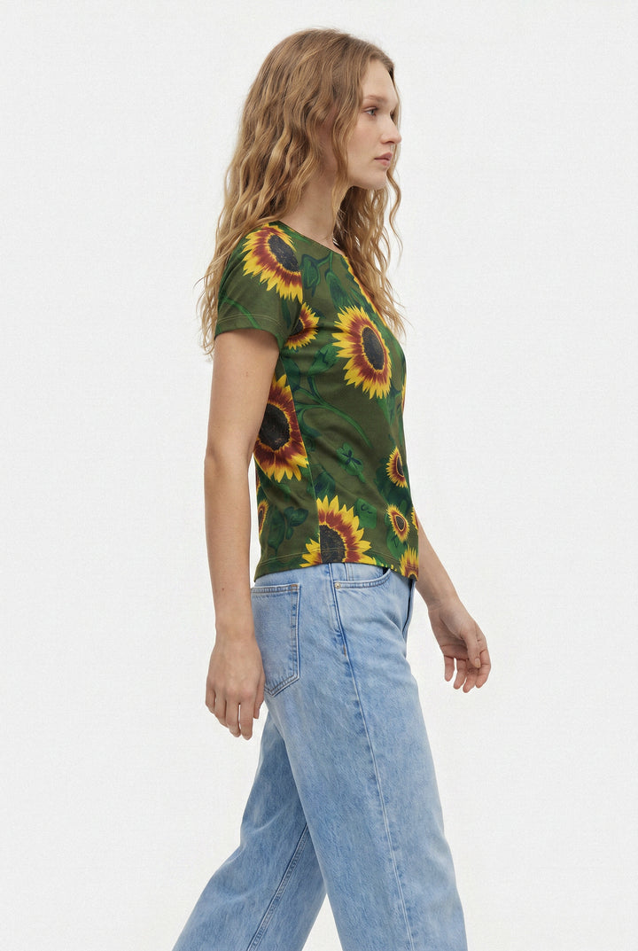 Scoop Neck T-shirt - Sunflowers