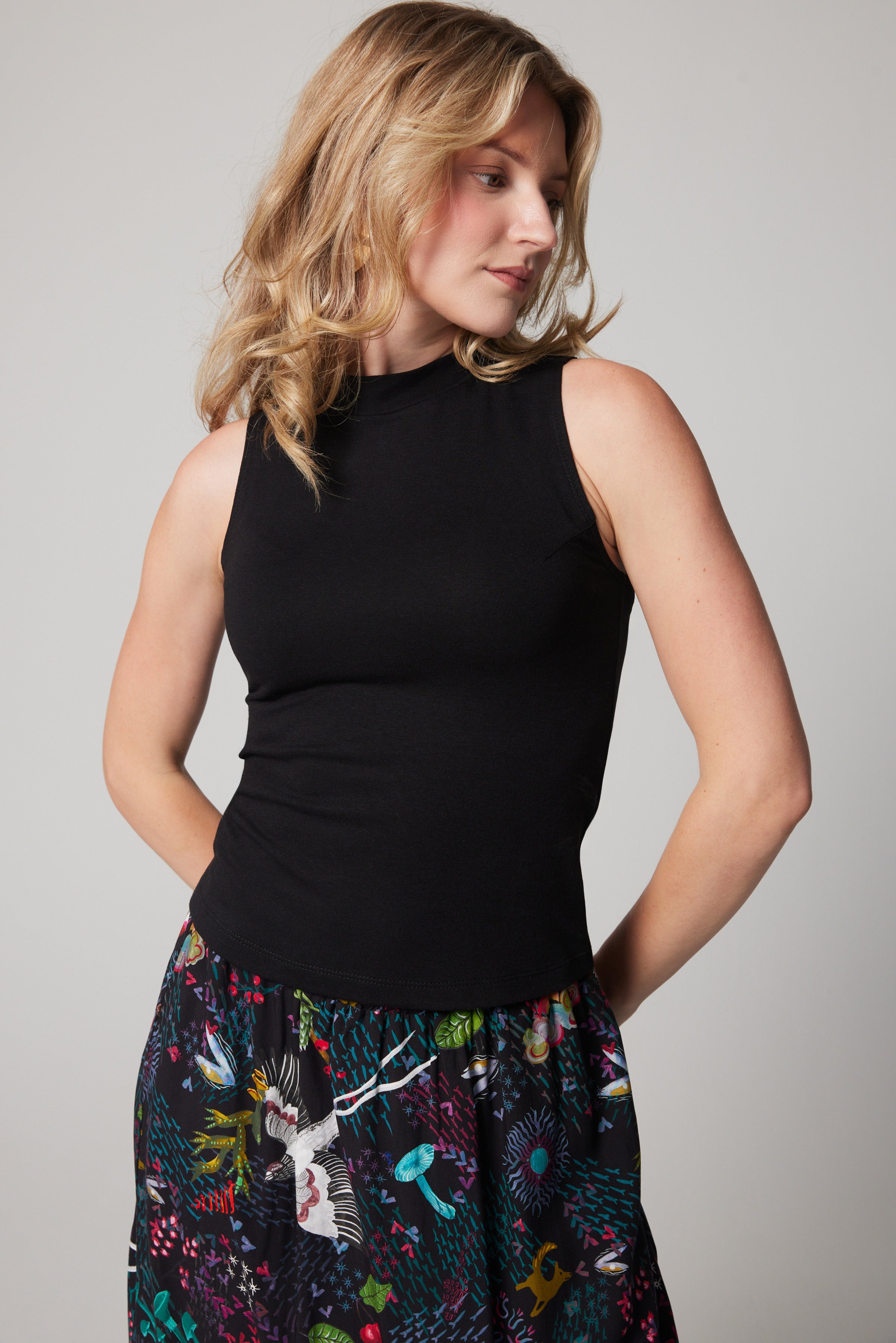 Sleeveless Mock Neck - Black Bamboo