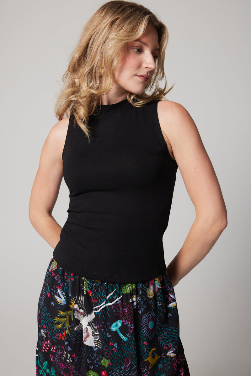 Sleeveless Mock Neck - Black Bamboo