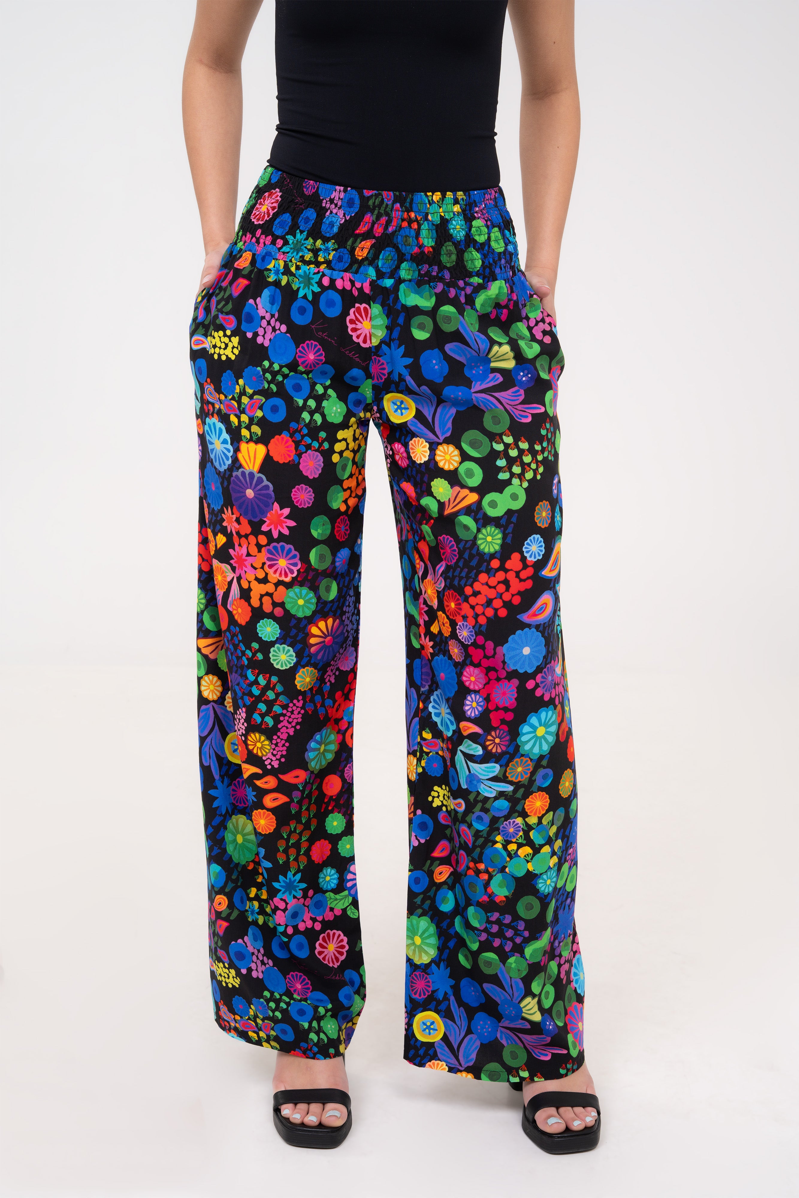 Smocked High Rise Pant - Colourama, Black