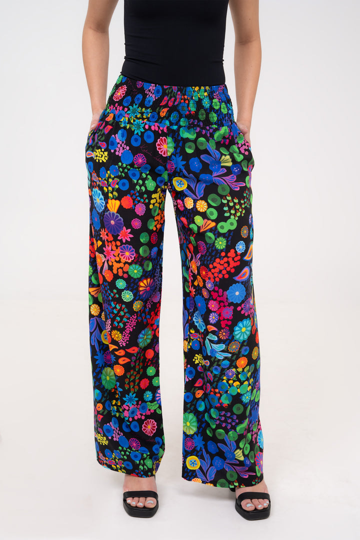 Smocked High Rise Pants - Colourama, Black