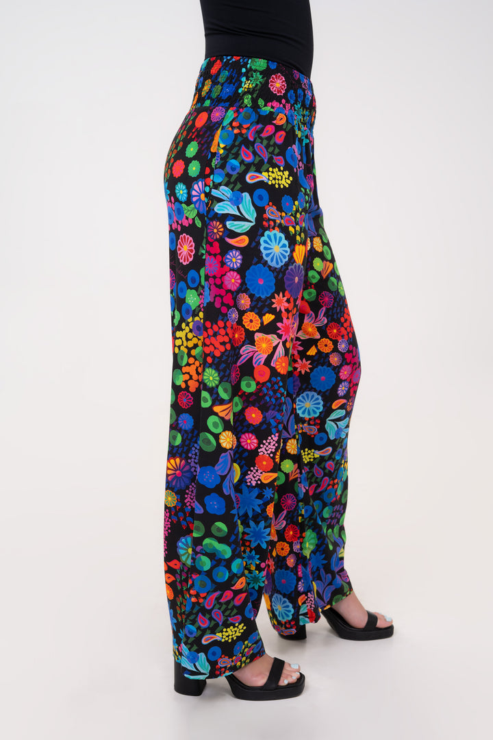 Smocked High Rise Pants - Colourama, Black
