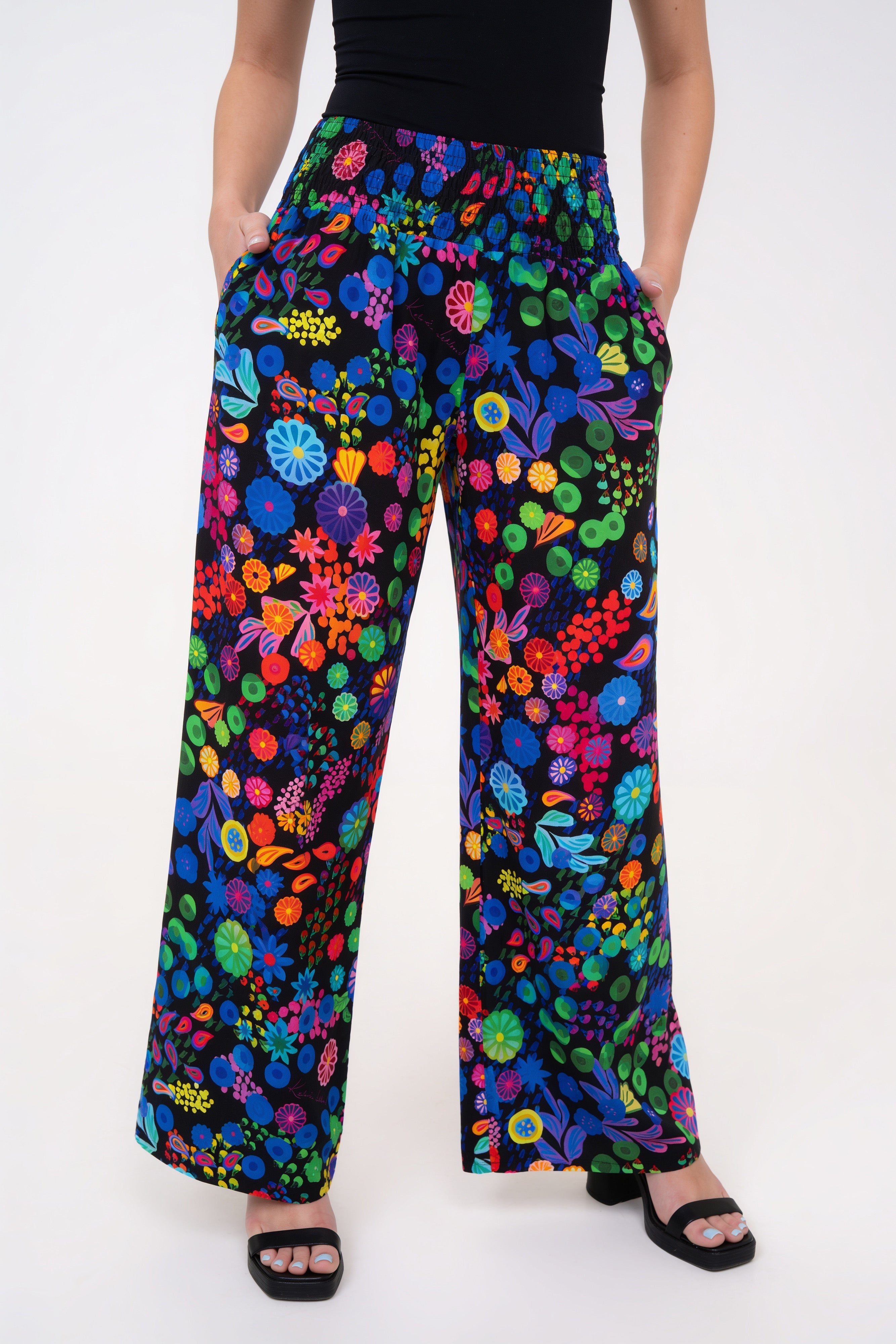 Smocked High Rise Pant - Colourama, Black