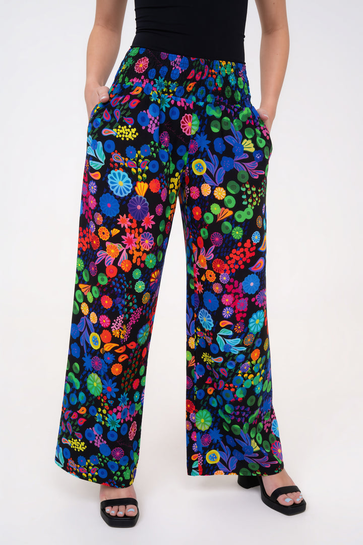 Smocked High Rise Pants - Colourama, Black