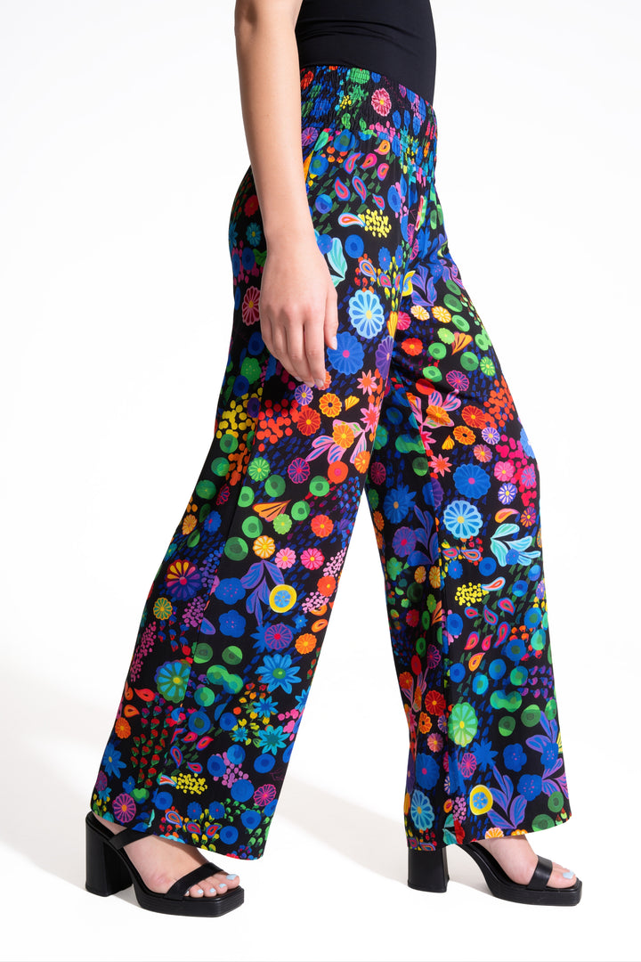 Smocked High Rise Pants - Colourama, Black