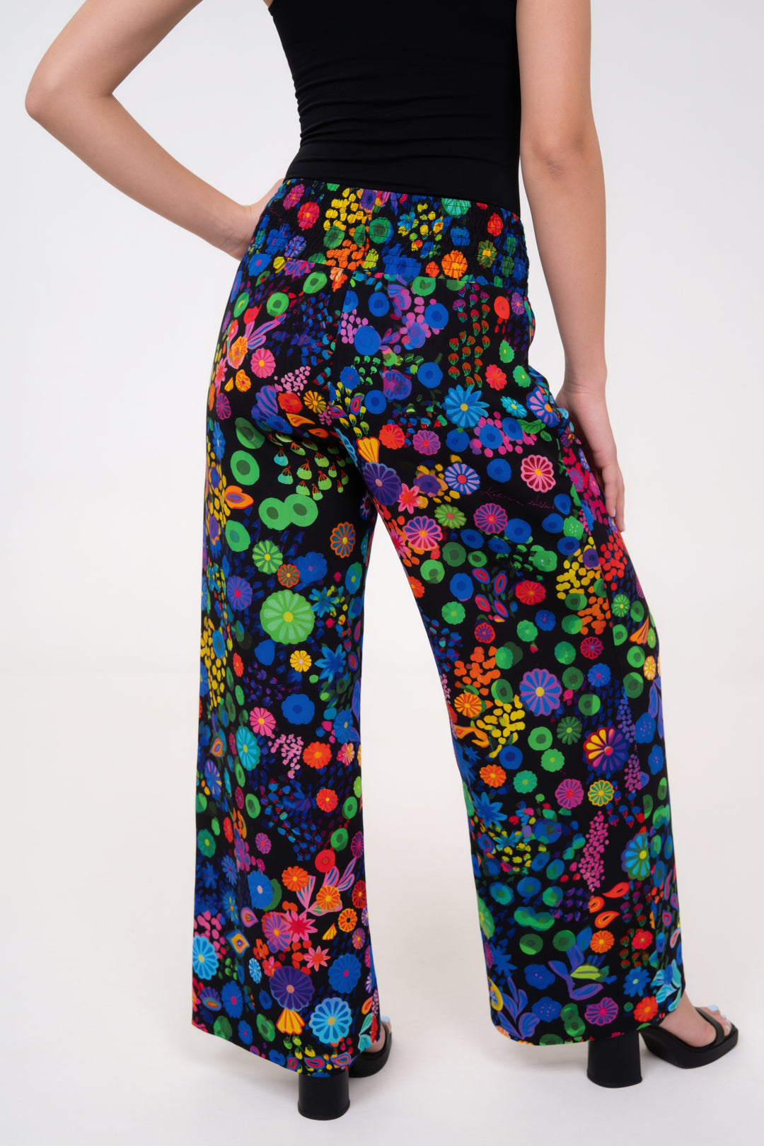 Smocked High Rise Pants - Colourama, Black