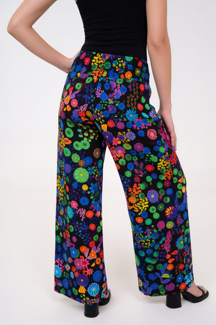 Smocked High Rise Pants - Colourama, Black