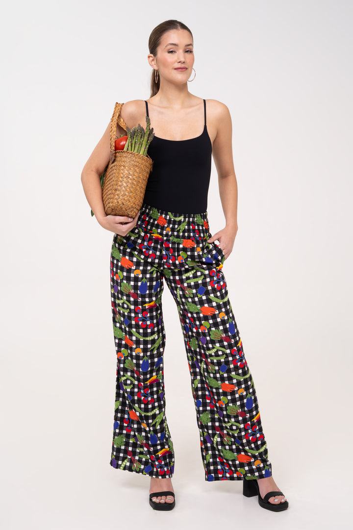 Smocked High Rise Pants - Veggies
