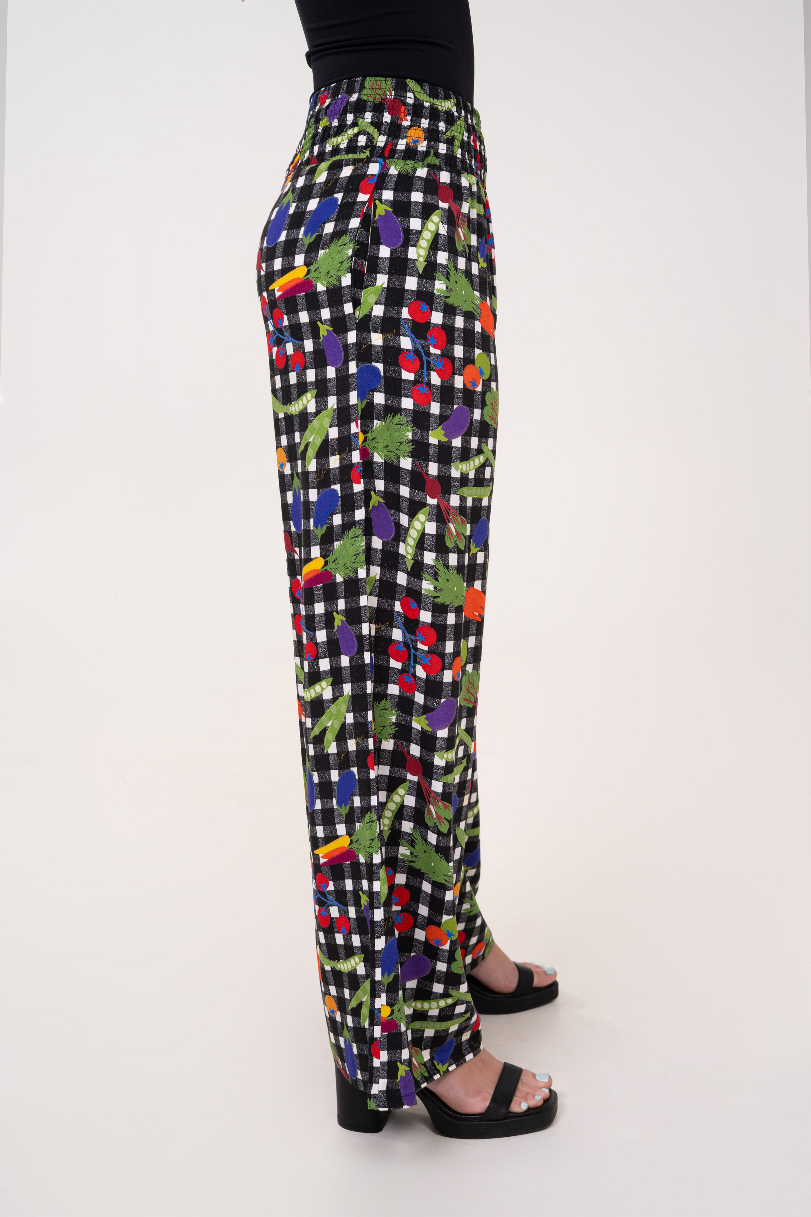 Pantalon smocké taille haute - Légumes
