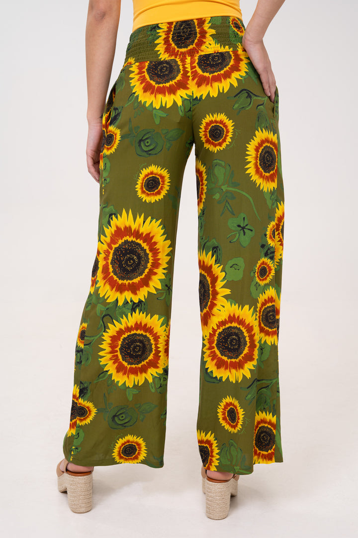 Smocked High Rise Pants - Sunflowers