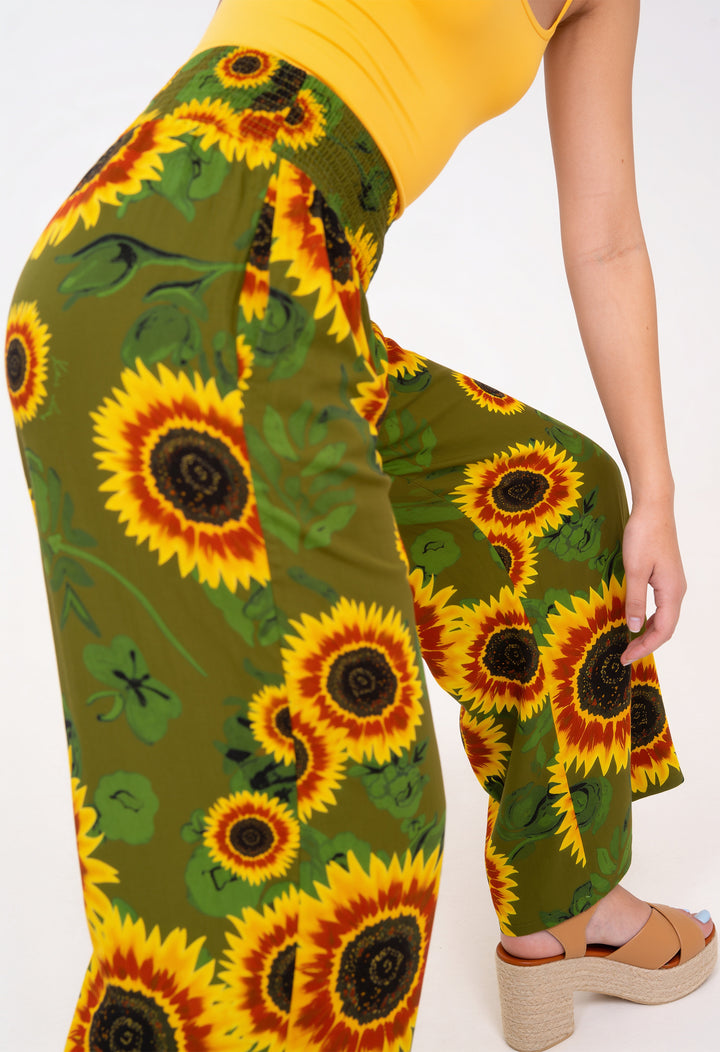 Smocked High Rise Pants - Sunflowers