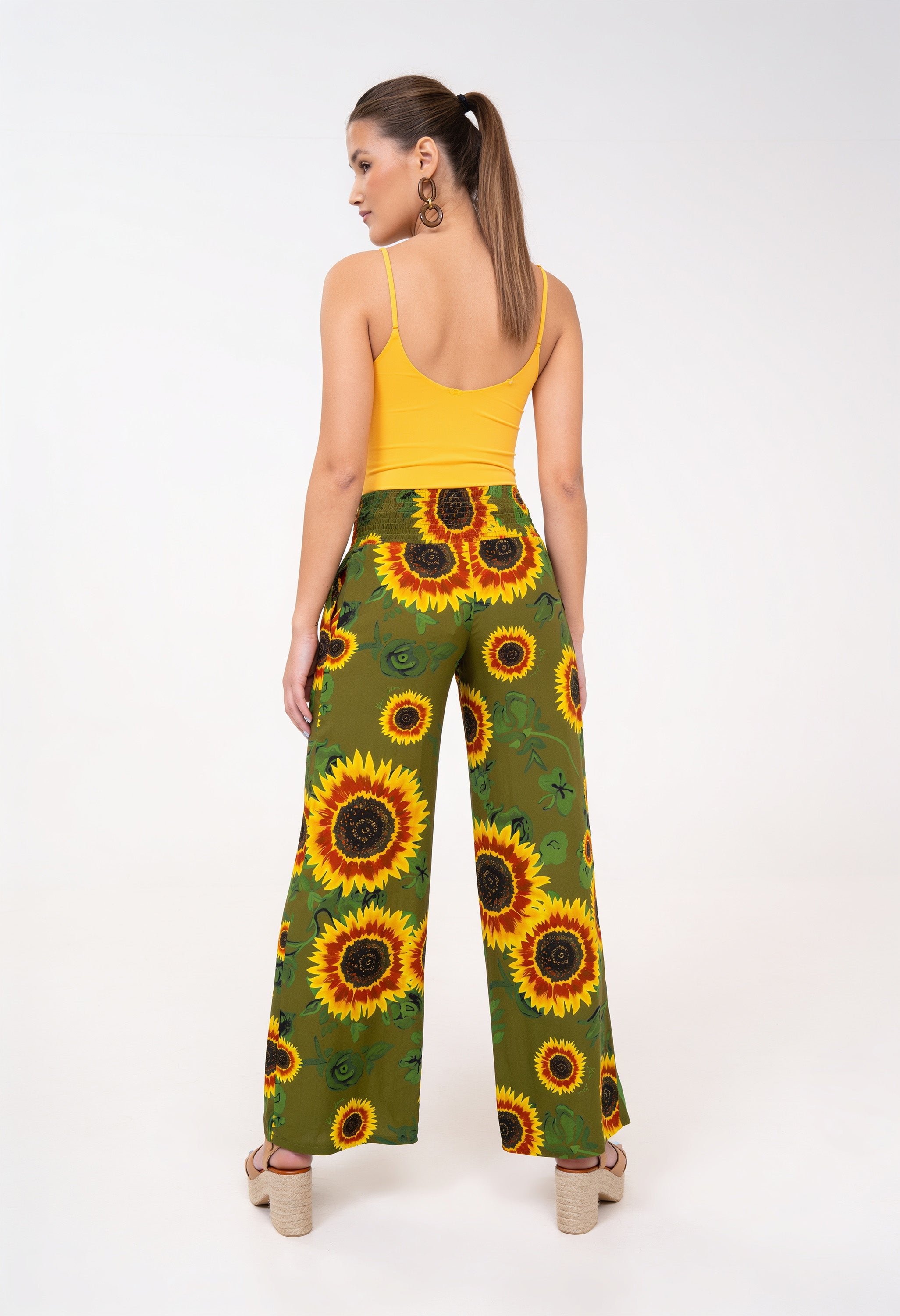 Pantalon froncé taille haute – Tournesols