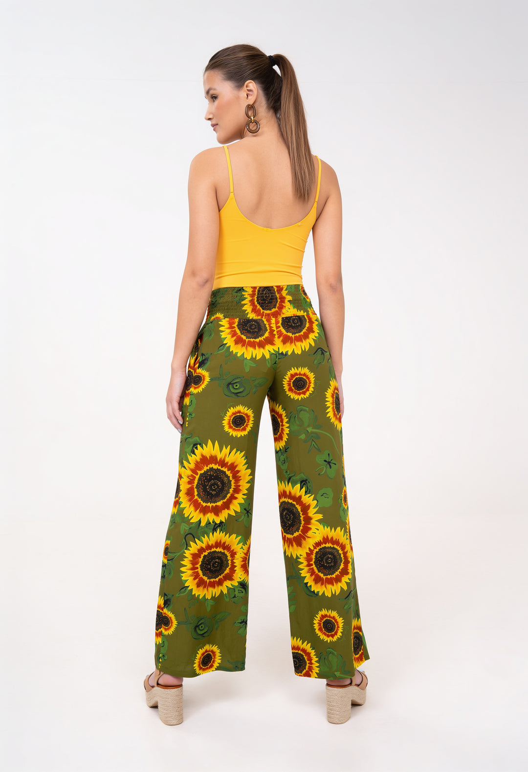 Smocked High Rise Pants - Sunflowers