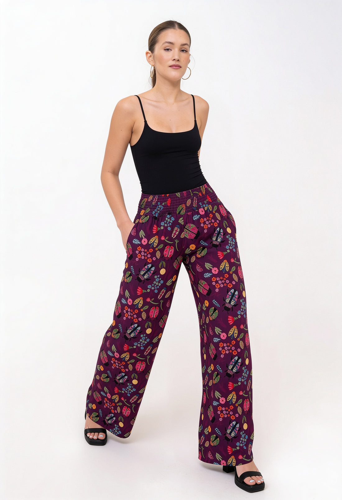 Smocked High Rise Pants - Scarabs, second view