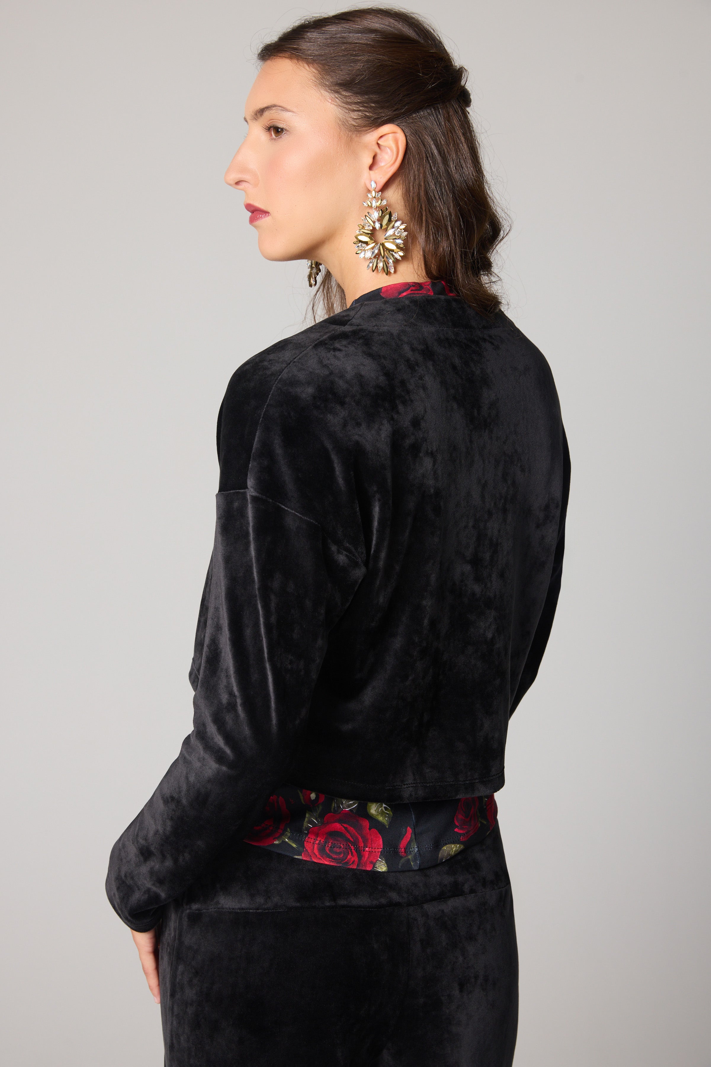 Short Velvet Cardigan - Black