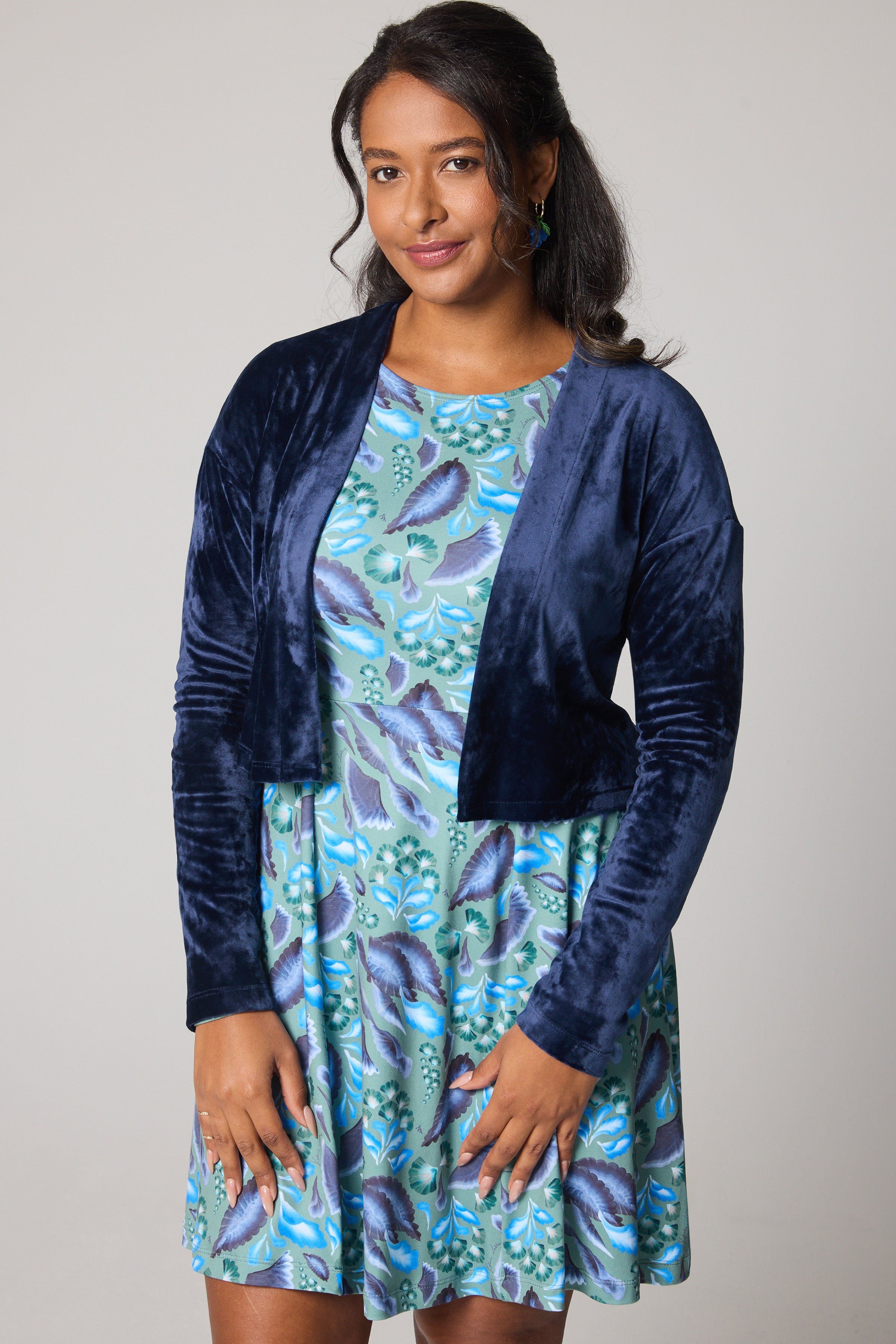 Short Velvet Cardigan - Navy