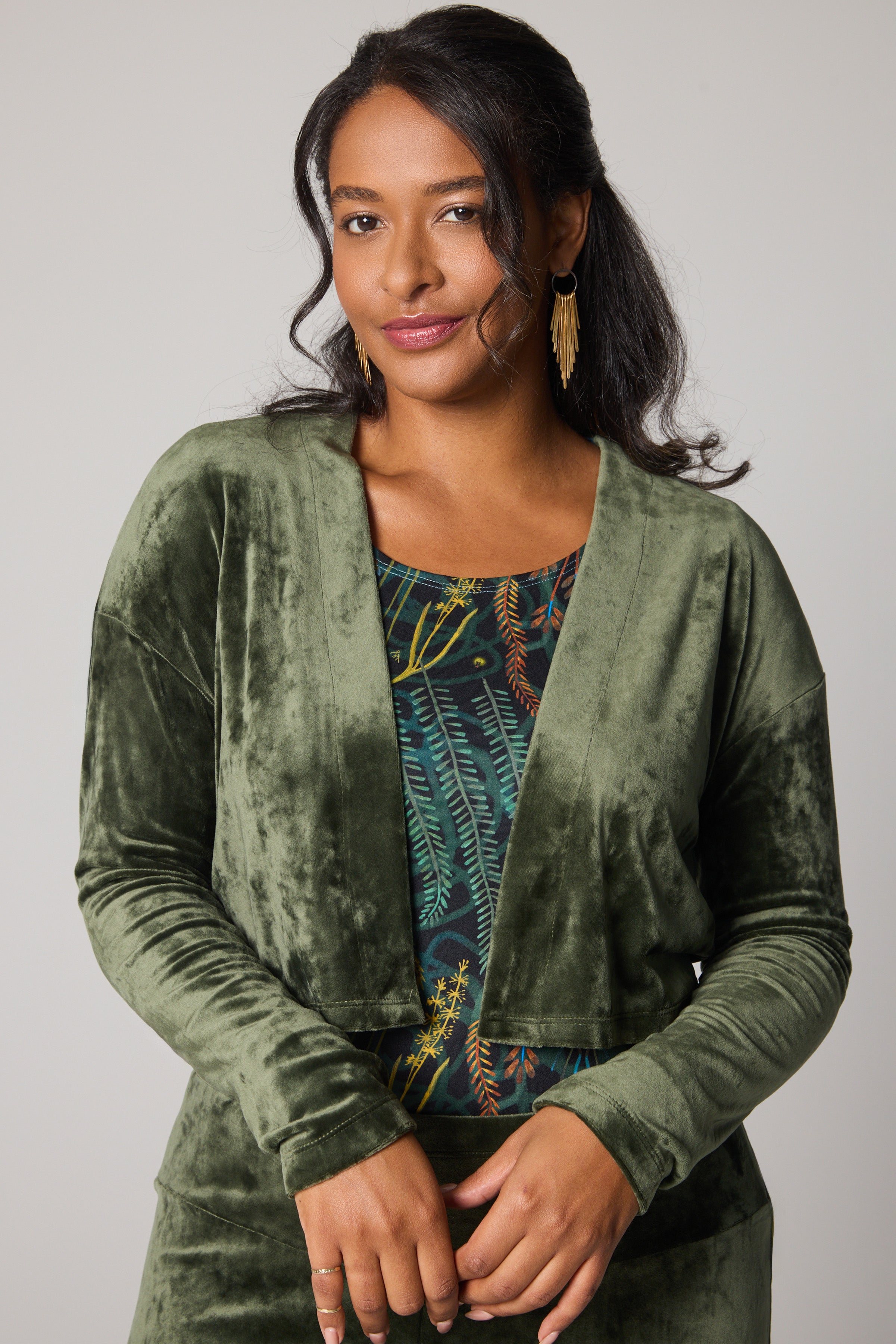 Short Velvet Cardigan - Green