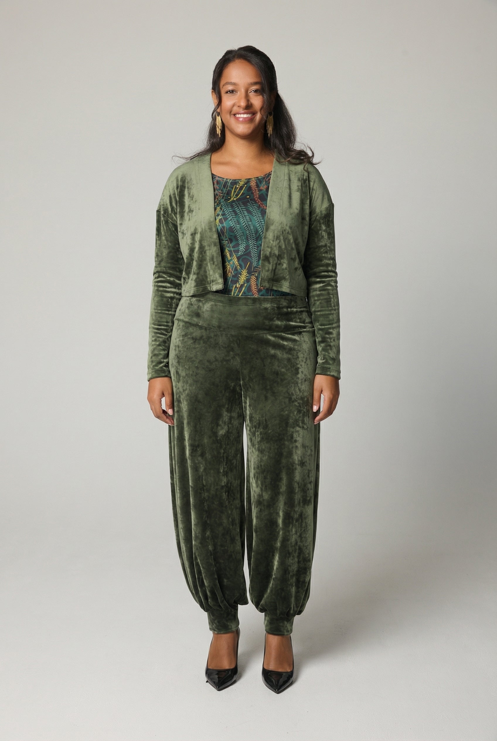 Short Velvet Cardigan - Green