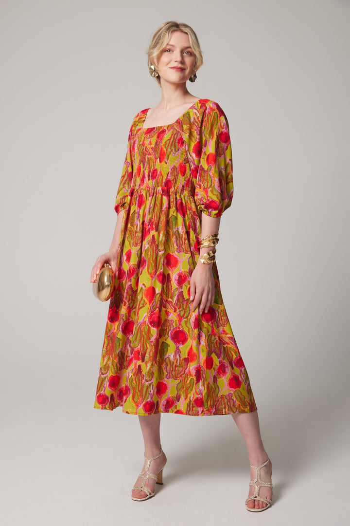 Robe midi à manches bouffantes - Betteraves