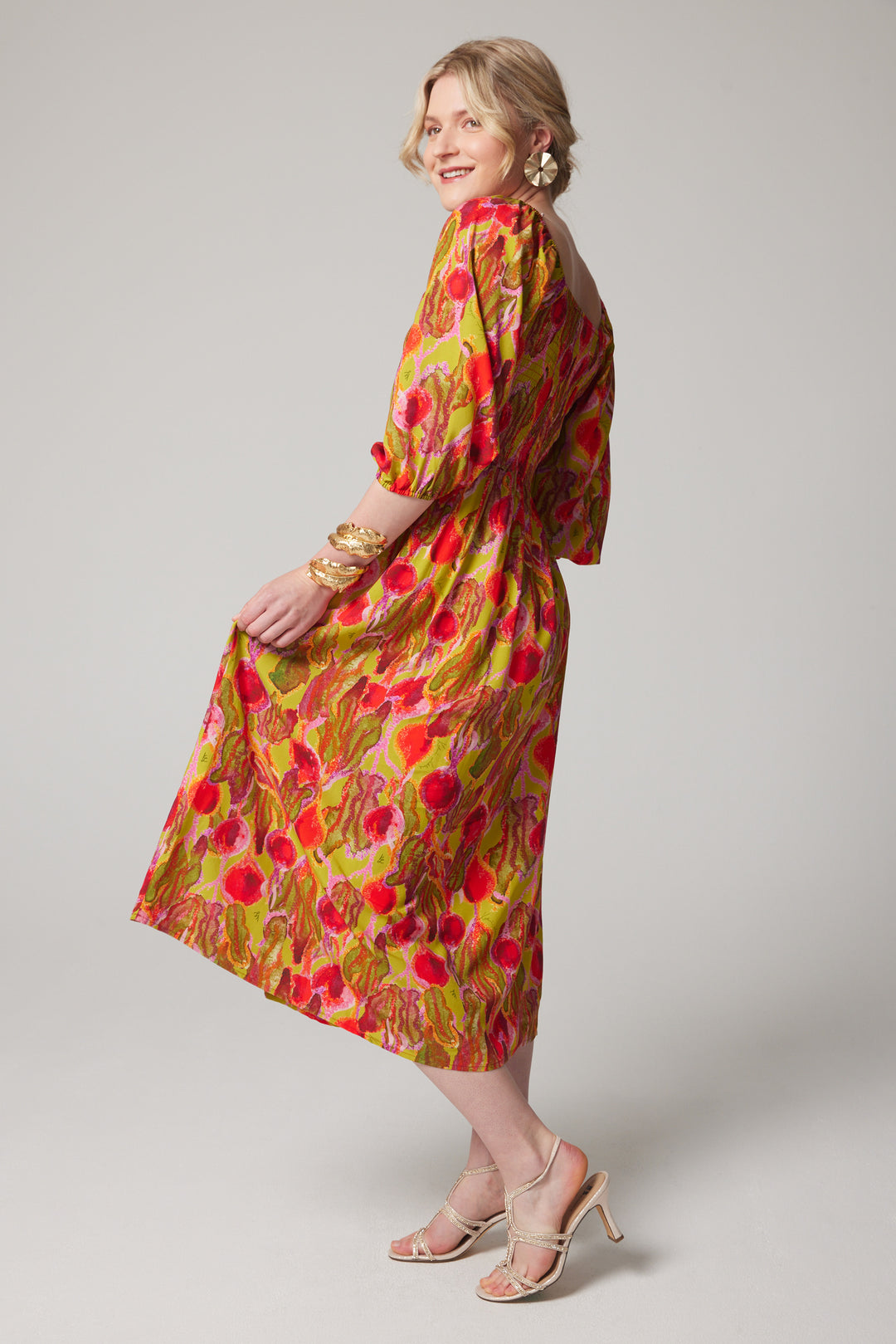 Robe midi à manches bouffantes - Betteraves