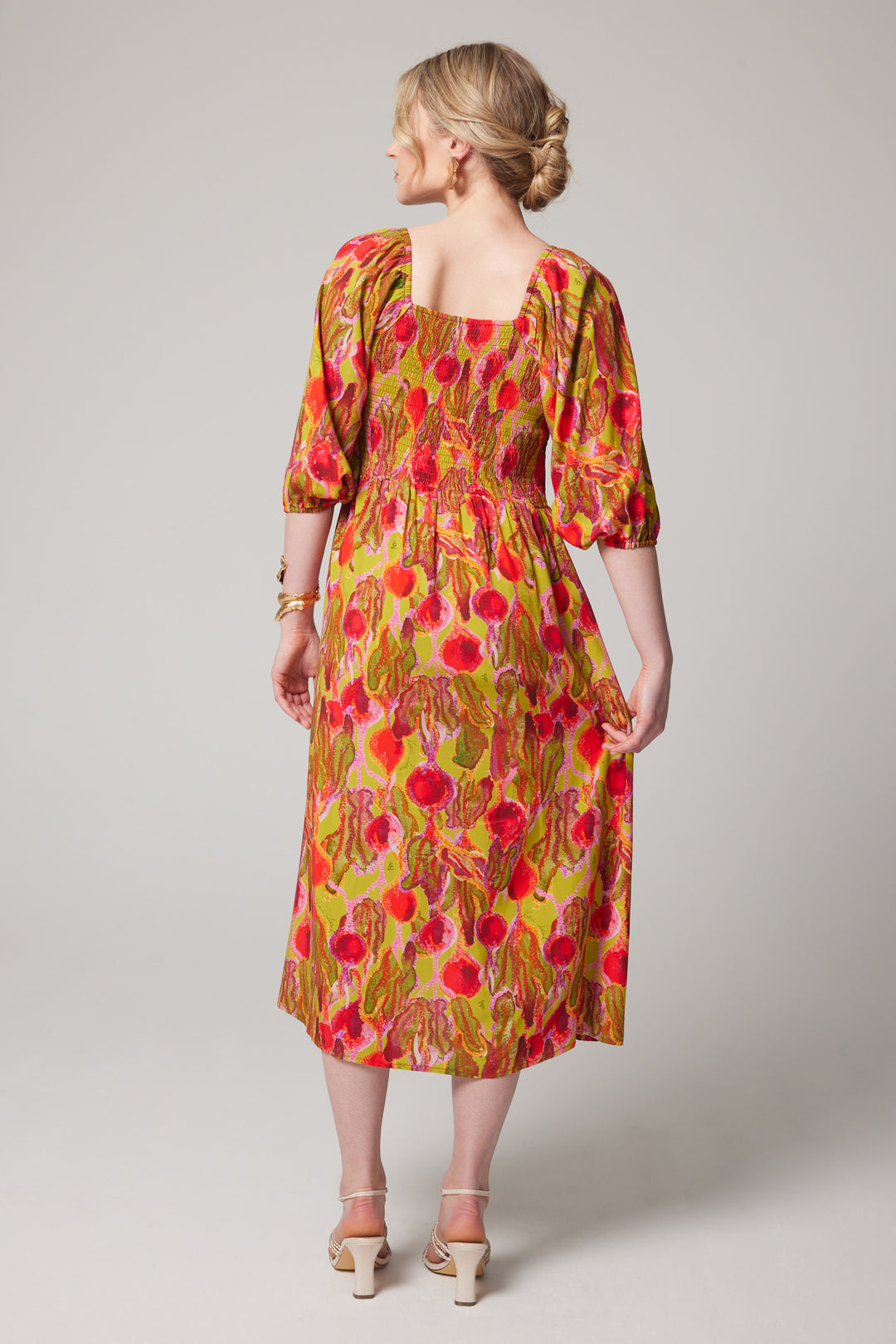 Robe midi à manches bouffantes - Betteraves