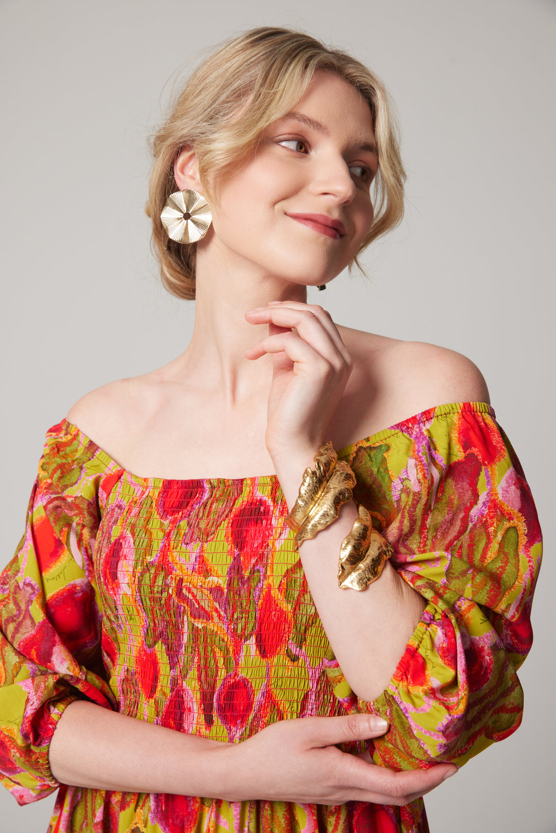 Robe midi à manches bouffantes - Betteraves
