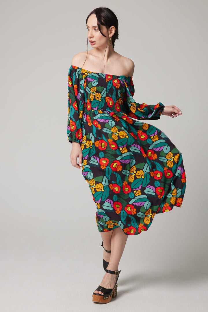 Robe midi à manches bouffantes - Floracoeur