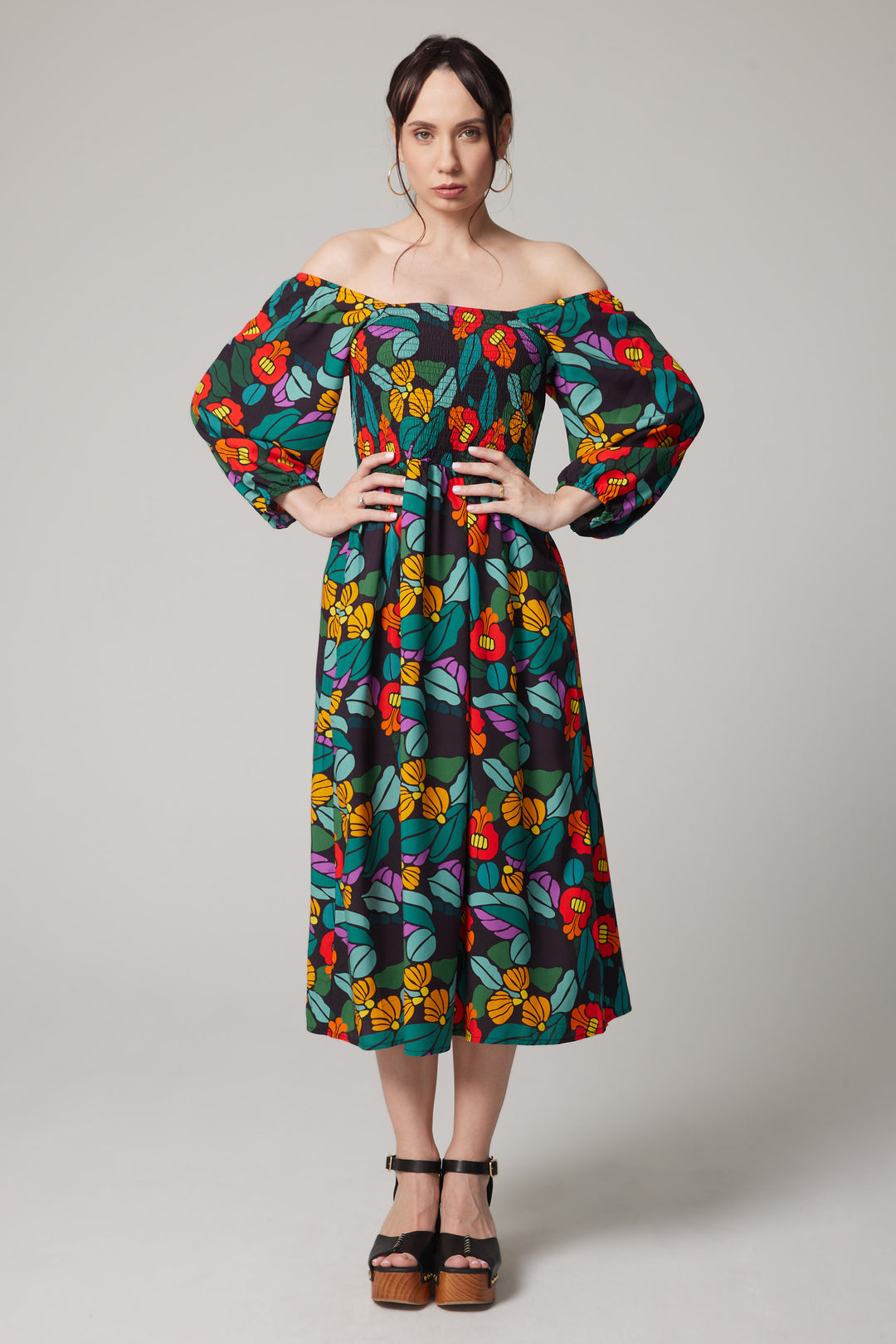 Robe midi à manches bouffantes - Floracoeur