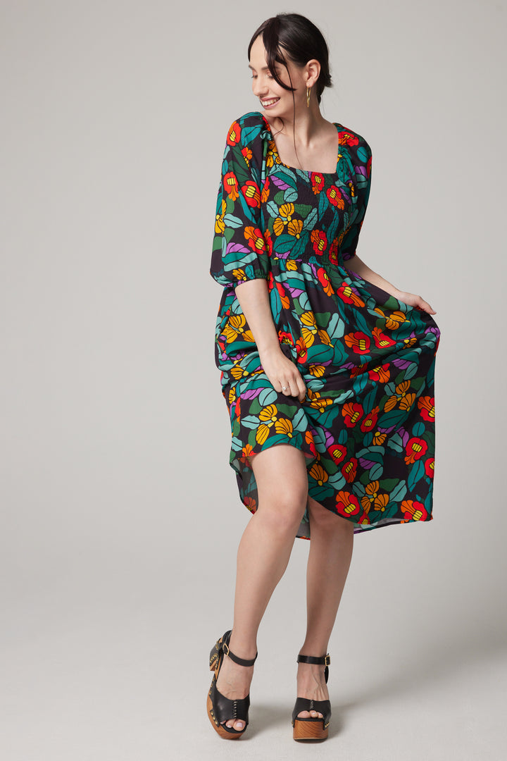 Robe midi à manches bouffantes - Floracoeur