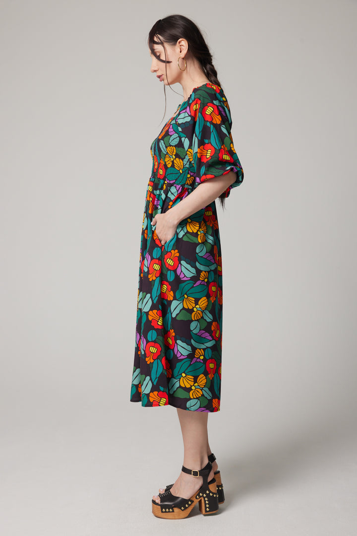 Robe midi à manches bouffantes - Floracoeur