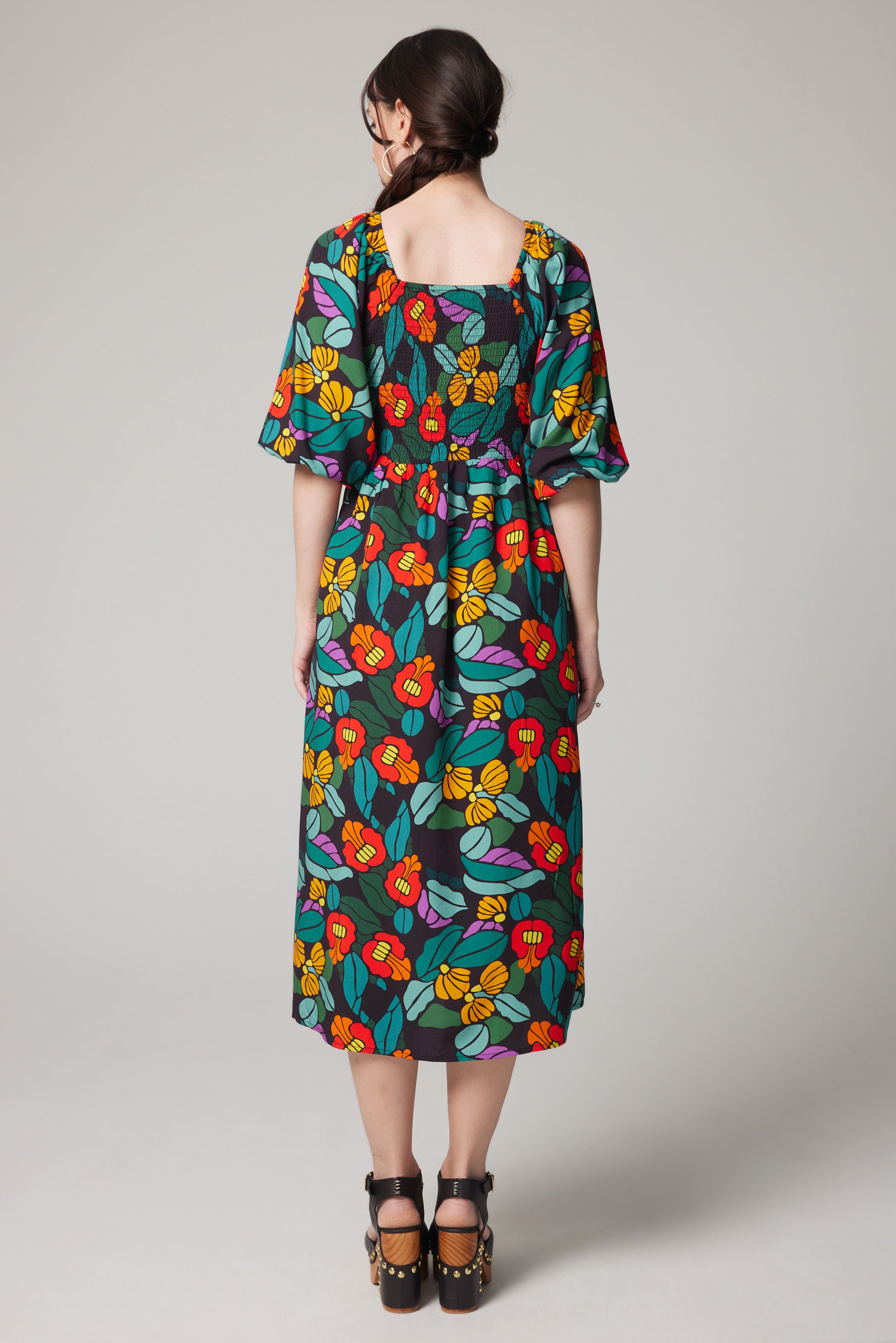 Smocked Puff Sleeve Midi Dress - Bloomcore