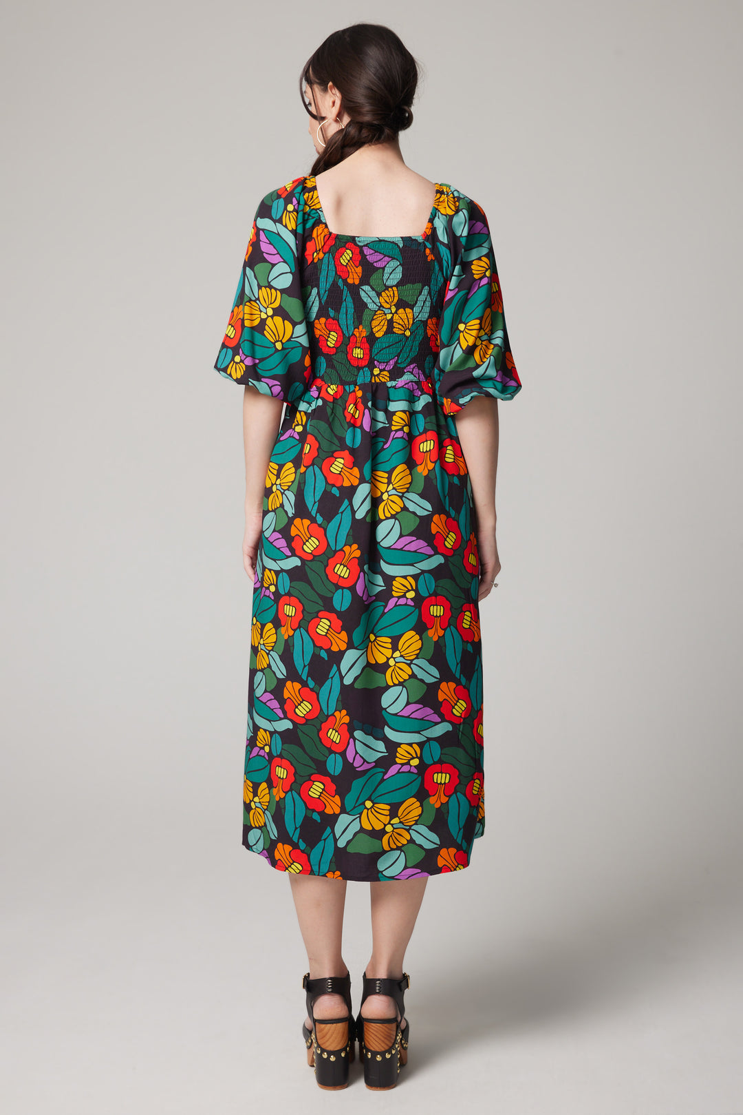 Robe midi à manches bouffantes - Floracoeur