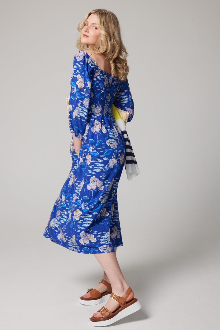 Puff Sleeve Midi Dress - Moonlit